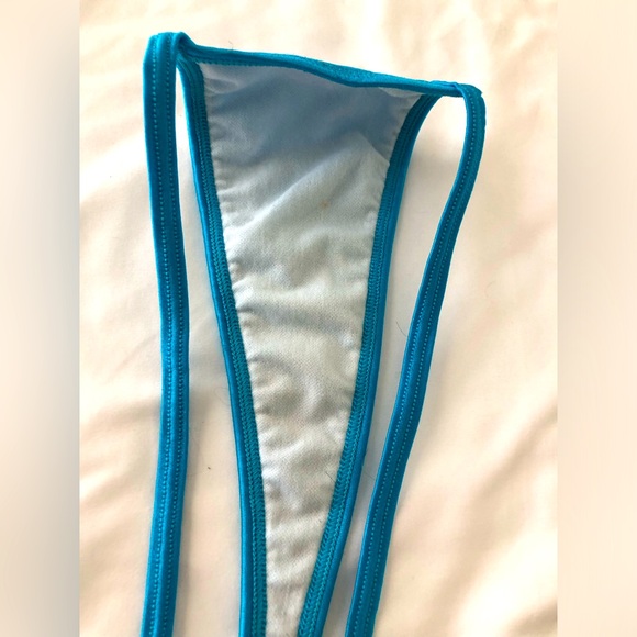 Super sexy tiny vivid teal metallic string thong, could be bikini bottoms, lined - Picture 4 of 5